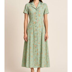 ED Michaels Daphne Tamler Vintage Light Green Long Floral Prairie Dress 8 1990s